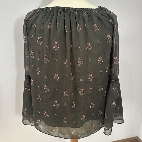 WHBM Whimsigoth Top Sheer Floral Bell Sleeve Peasant Boho Fairy Goth Vamp Green - Picture 6 of 11